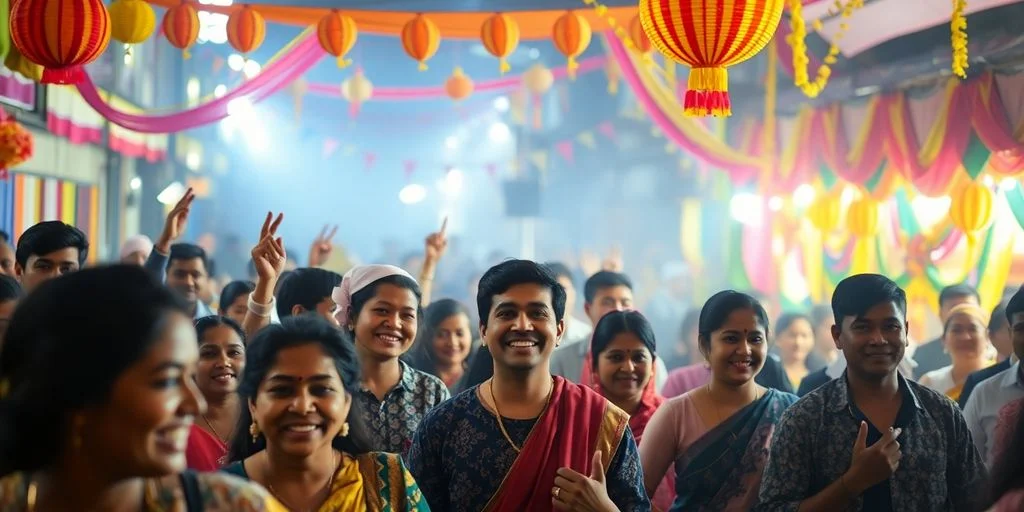 Group Of People Celebrating At A Cultural Festival.