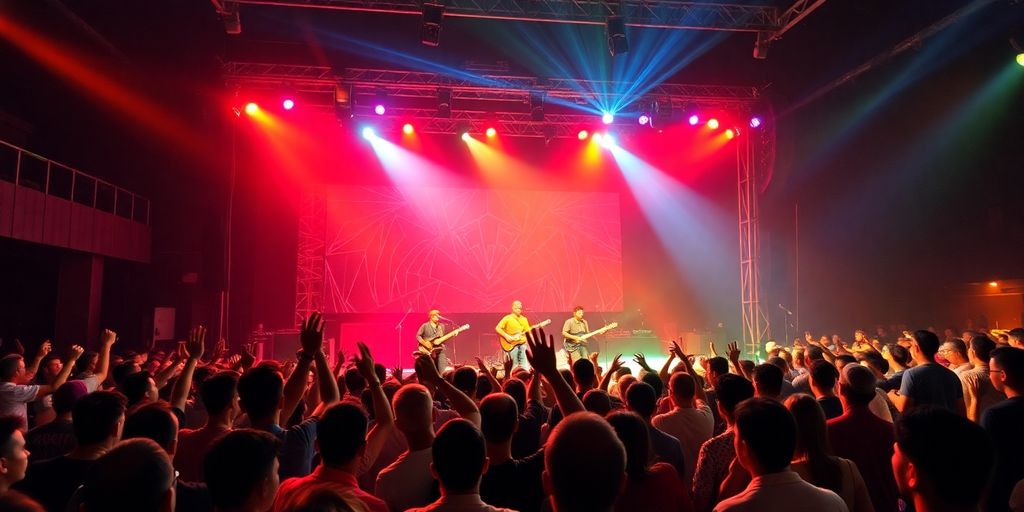 Concert In Sarawak With Vibrant Lights And Enthusiastic Crowd.